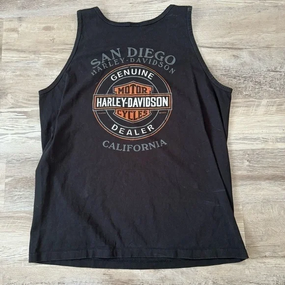 Harley Davidson y2k single stitch San Diego tank top men’s XL black orange - Picture 5 of 7